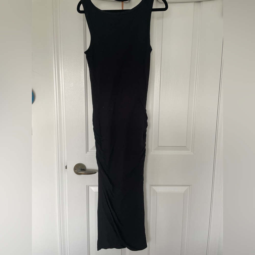 James Perse Black Ruche Maxi Dress